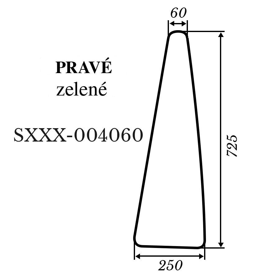 Sklo - pravé vyhotovenie Kubota L4100 zelená 250*725 mm - HS Szotkiewicz