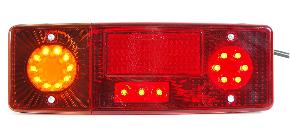 Zadné kombinované svetlo E-551 s LED osvetlením poznávacej značky, 12/24 V, ľavé, s dodatočnou odrazkou, vodotesné, s káblom – fotografia 1 z 2 – SKU 27747