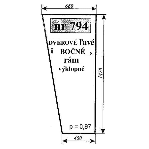 Sklo dverí ľavé, bočnica — NR.794
