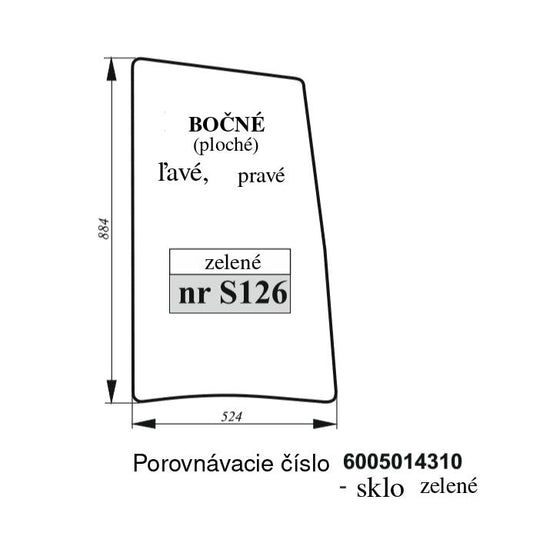 Bočné sklo - Claas Renault zelené - HS Szotkiewicz - ploché vyhotovenie