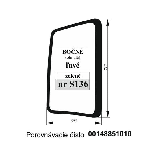 Bočné sklo - Deutz-Fahr Lamborgini Same ohnuté zelené - HS Szotkiewicz - ľavé vyhotovenie