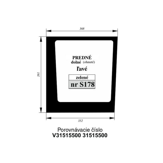 Predné sklo ohnuté zelené VALTRA/Valmet - HS Szotkiewicz - spodné vyhotovenie, ľavé vyhotovenie