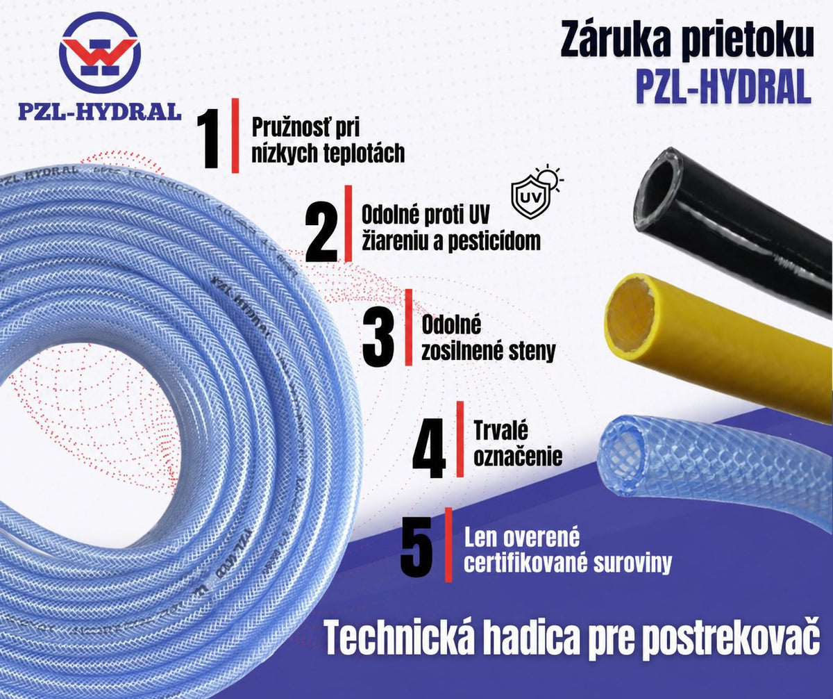 Hadica pre prípravkov ochrany rastlín (postrekovač) vystužené vyhotovenie PVC 12.5X2,5 20bar priehľadný PZL - HYDRAL - SKU 85304