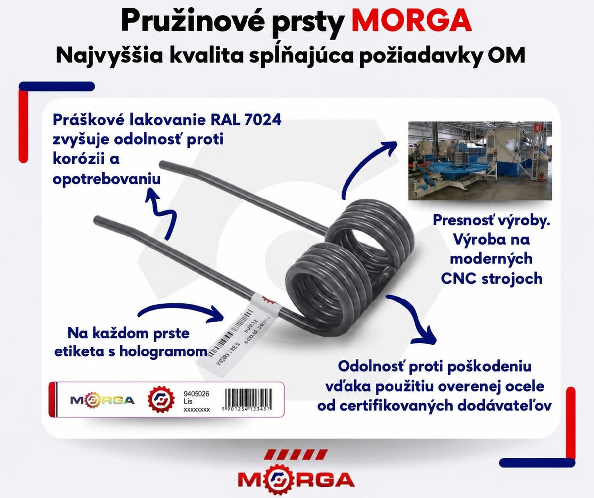 Prst - zub obracací - zhrňovača riadkovacej 57502000 FI-8,5mm L-470mm Kuhn práškovo lakované vyhotovenie - Morga