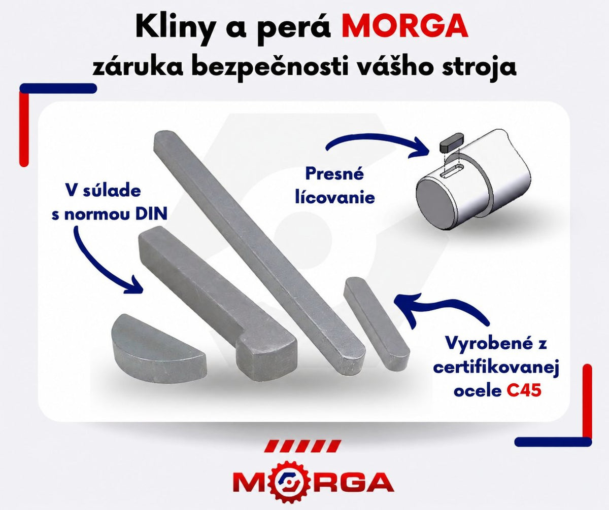 Klin s nosom 12x8x70 DIN6887 oceľ C45 - Morga