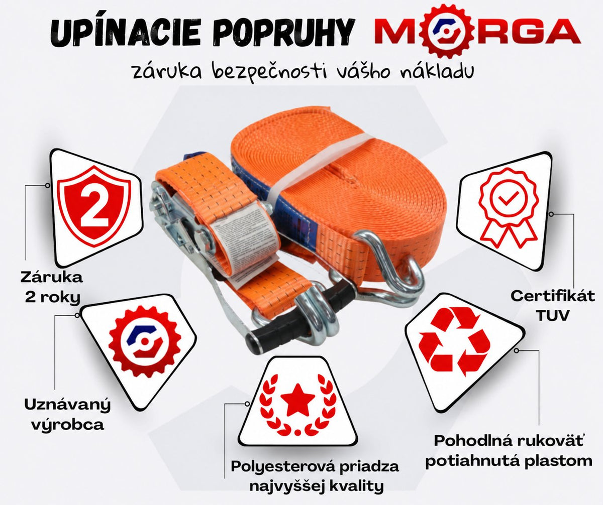 Remeň dopravný 5T 16m šírka. 50mm súprava s sponou zosilnený 330 mm ERGO s atestom, MORGA — PT5T16M50EM