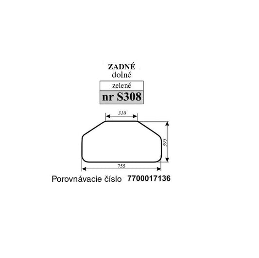 Zadné sklo zelené Renault - spodné vyhotovenie — S308