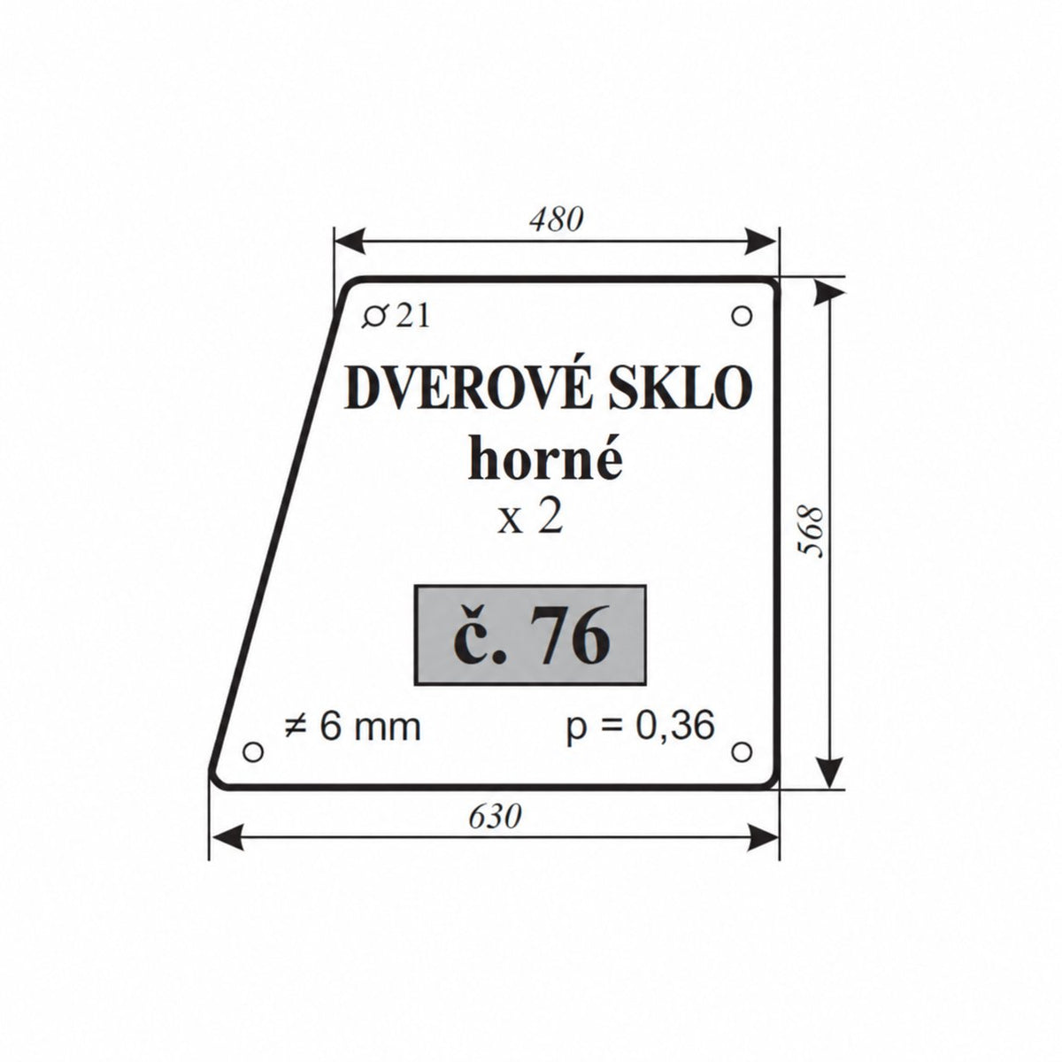 Dverové sklo - horná časť MF-255 4512