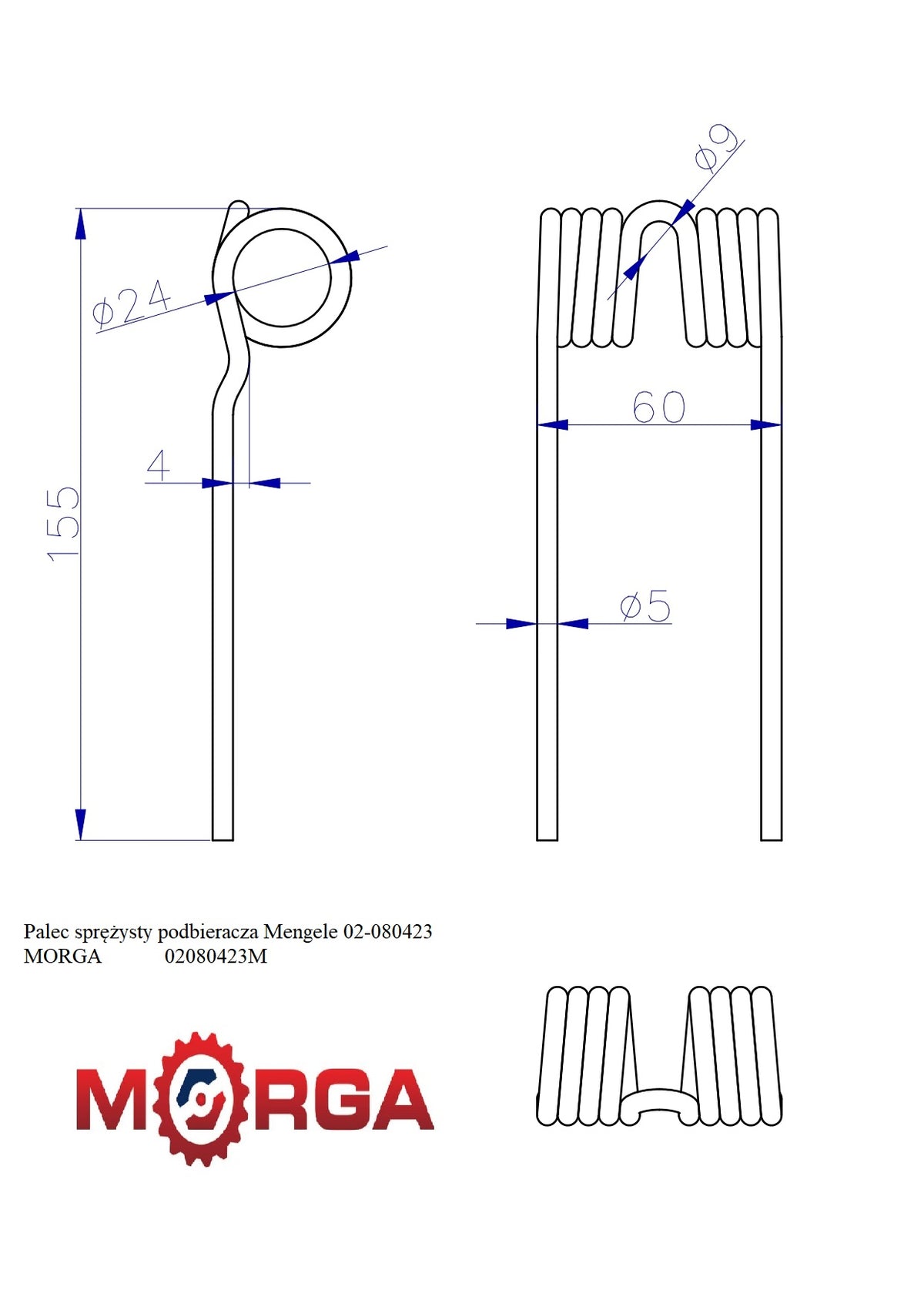 Prst zberača FI-5mm L-155mm Mengele 02-080423 práškovo lakované vyhotovenie MORGA