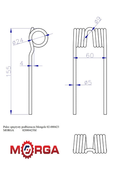 Prst zberača FI-5mm L-155mm Mengele 02-080423 práškovo lakované vyhotovenie MORGA
