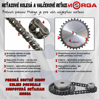 Valčeková reťaz — pohon, DIN 8187, ISO 606, 08B-1-138Ps, PN-77/M-84168, BS228 — Morga — L08B1138PSM